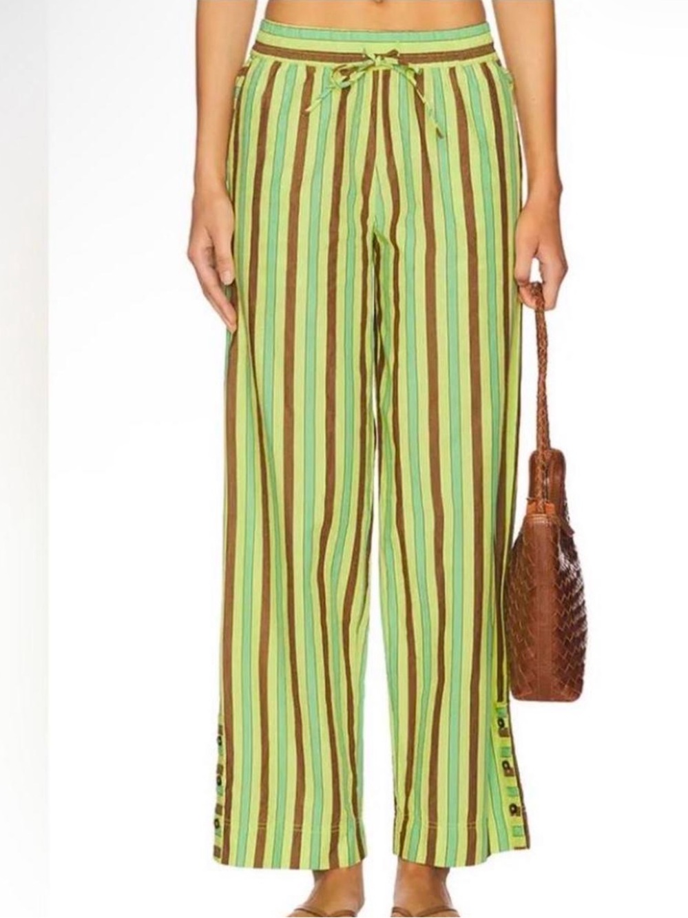Damson Madder Green Striped Wide-Leg Pants